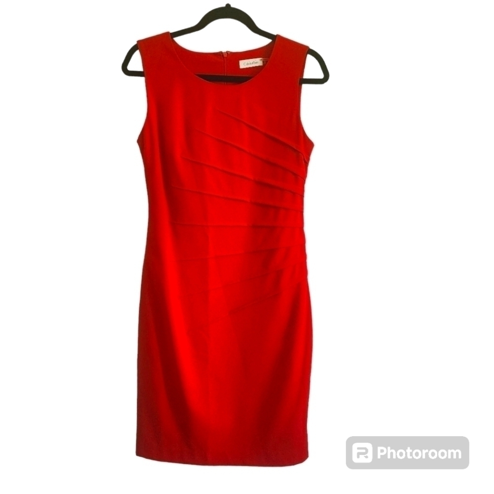 CALVIN KLEIN SLEEVELESS SUNBURST RUCHED CAREER DRESS SIZE6